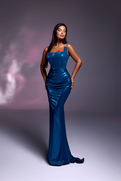 Renelle - straight neckline dress with metallic buckles